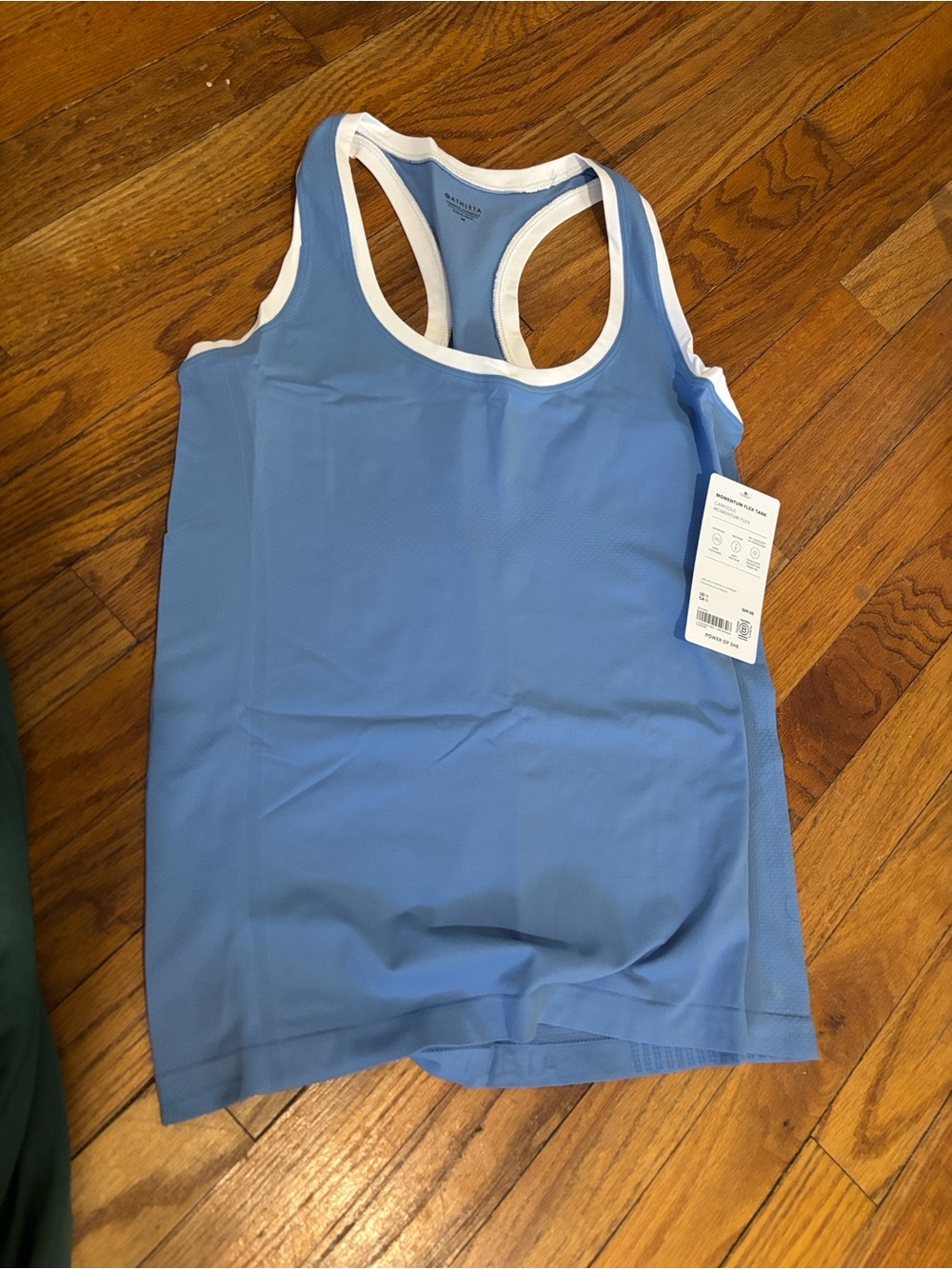 Athleta Momentum Light Blue Racerback Tank with White Trim NWT